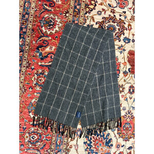 Grant Thomas Gray Windowpane Wool Cashmere Scarf Fringe Winter